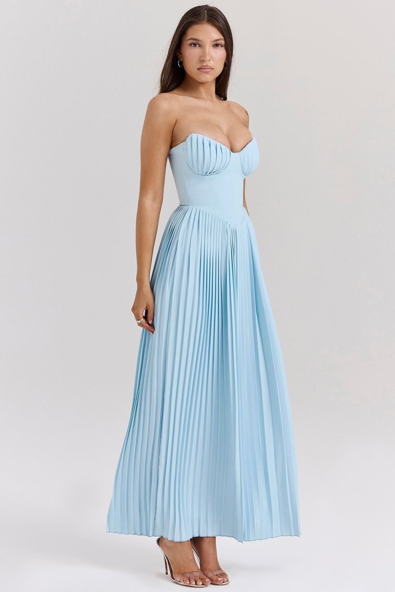 Bella Strappless Pleated Chiffon Maxi Dress