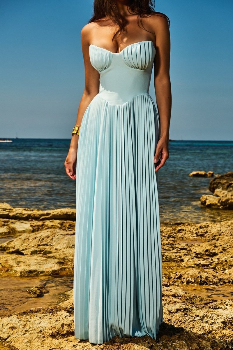 Bella Strappless Pleated Chiffon Maxi Dress