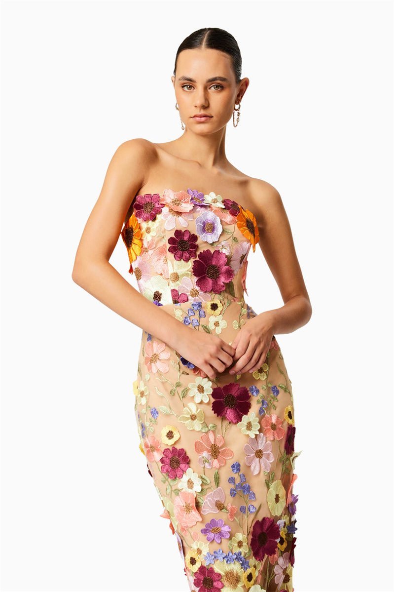 Belle Embroidered Strapless Midi Dress