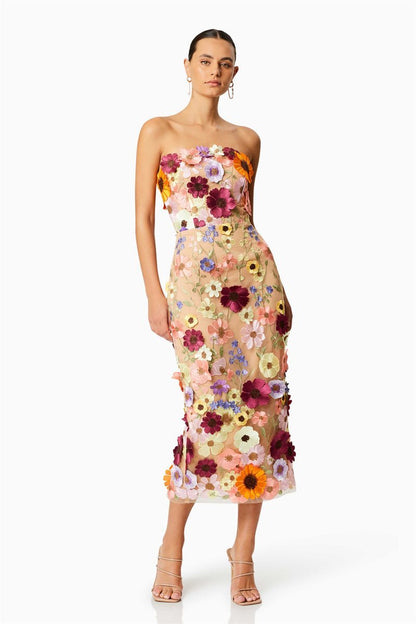 Belle Embroidered Strapless Midi Dress