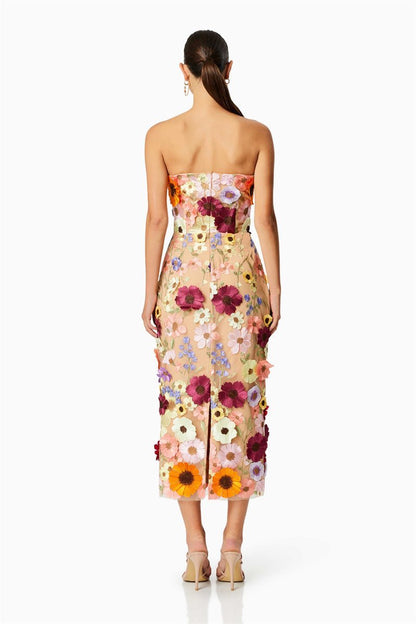 Belle Embroidered Strapless Midi Dress