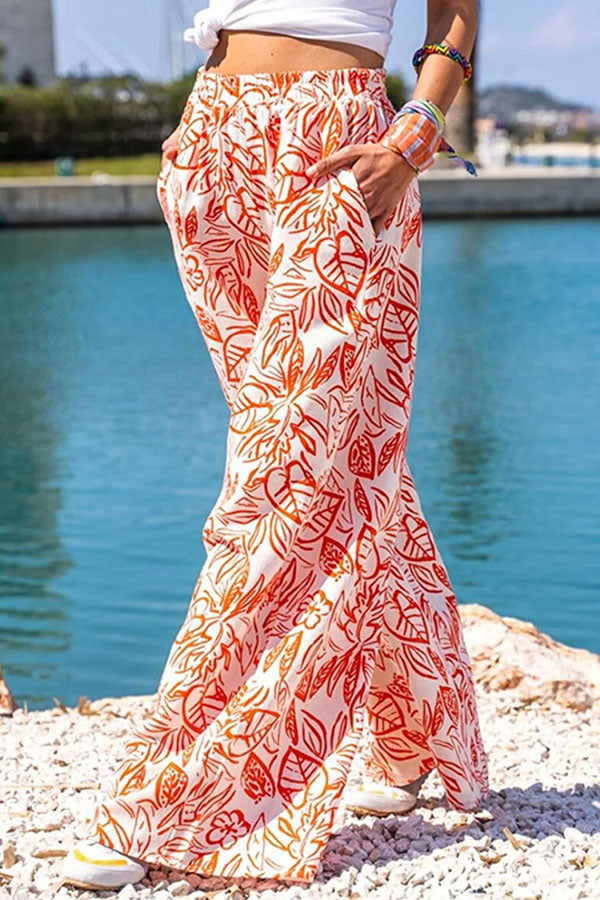 Printed Trousers Wide-leg Pants Diagonal Pocket Pants