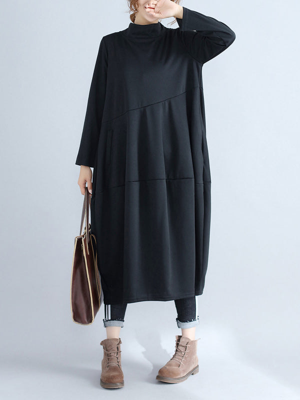 Loose Color Hooded Midi Dresses