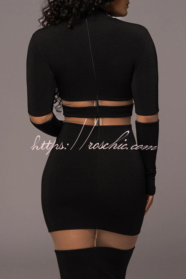 Noir the One High Neck Long Sleeve Midi Dress