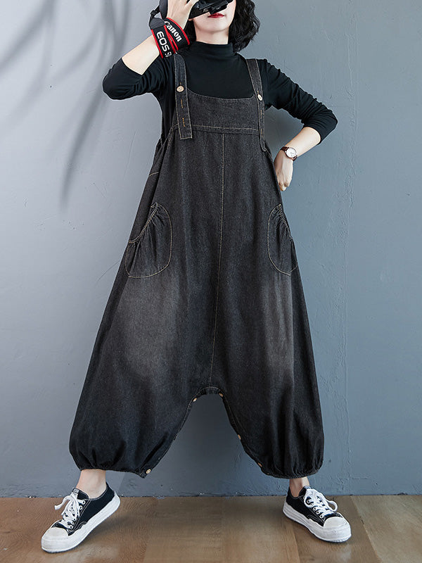 Simple Denim Buttoned Overalls&dress