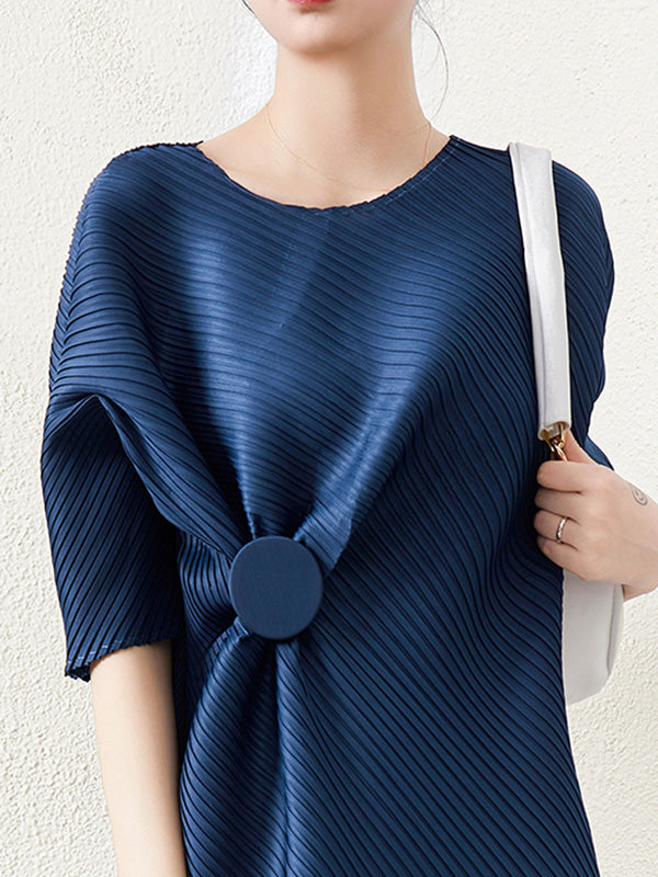 Stylish Irregularity Loose Pleated Color Round-neck Midi Dresses