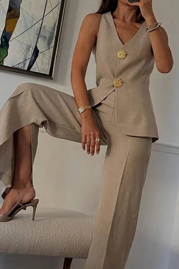Color Sleeveless Vest & Suit Pants Two-piece Set