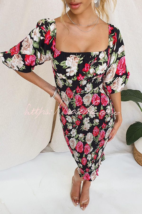 Midnight Beauty Smocked Midi Dress