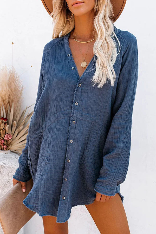 Loose Mid-length Jacket Color Shirt Mini Dress