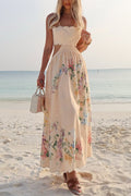 Cabo Sunsets Print Petal Trim Back Lace-up Midi Dress