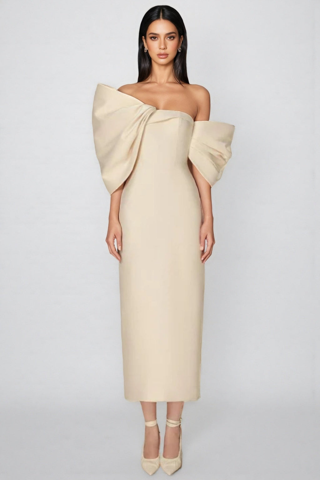 Olera Strapless 3d Bow Maxi Dress-apricot