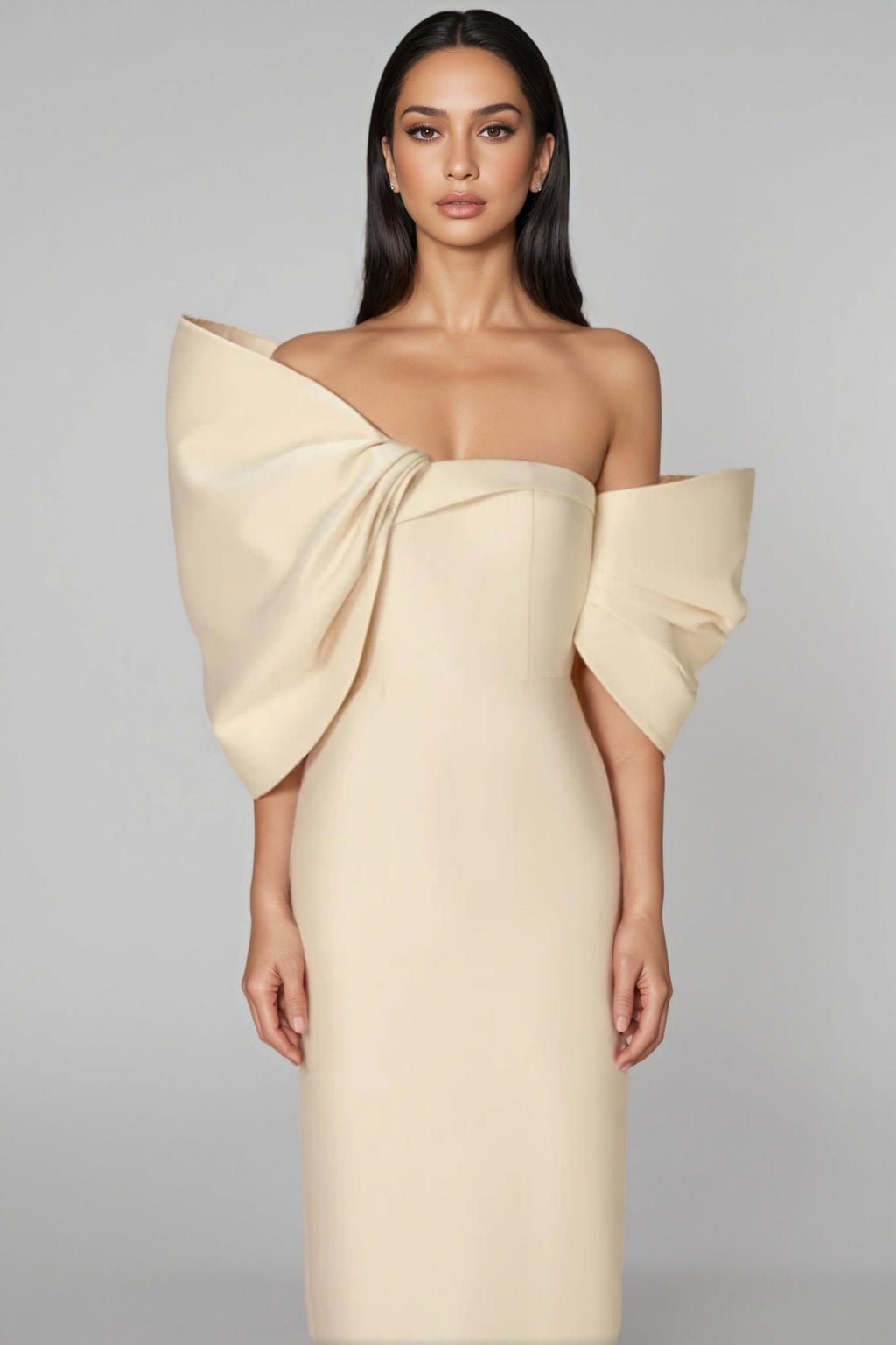 Olera Strapless 3d Bow Maxi Dress-apricot
