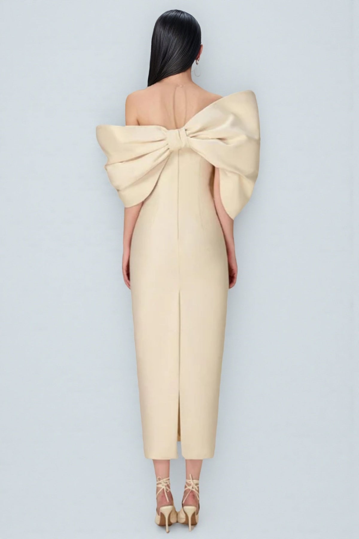 Olera Strapless 3d Bow Maxi Dress-apricot