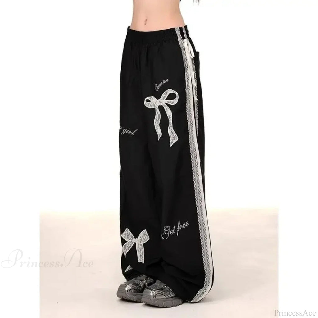 Black Bow Lace Y2k Pants