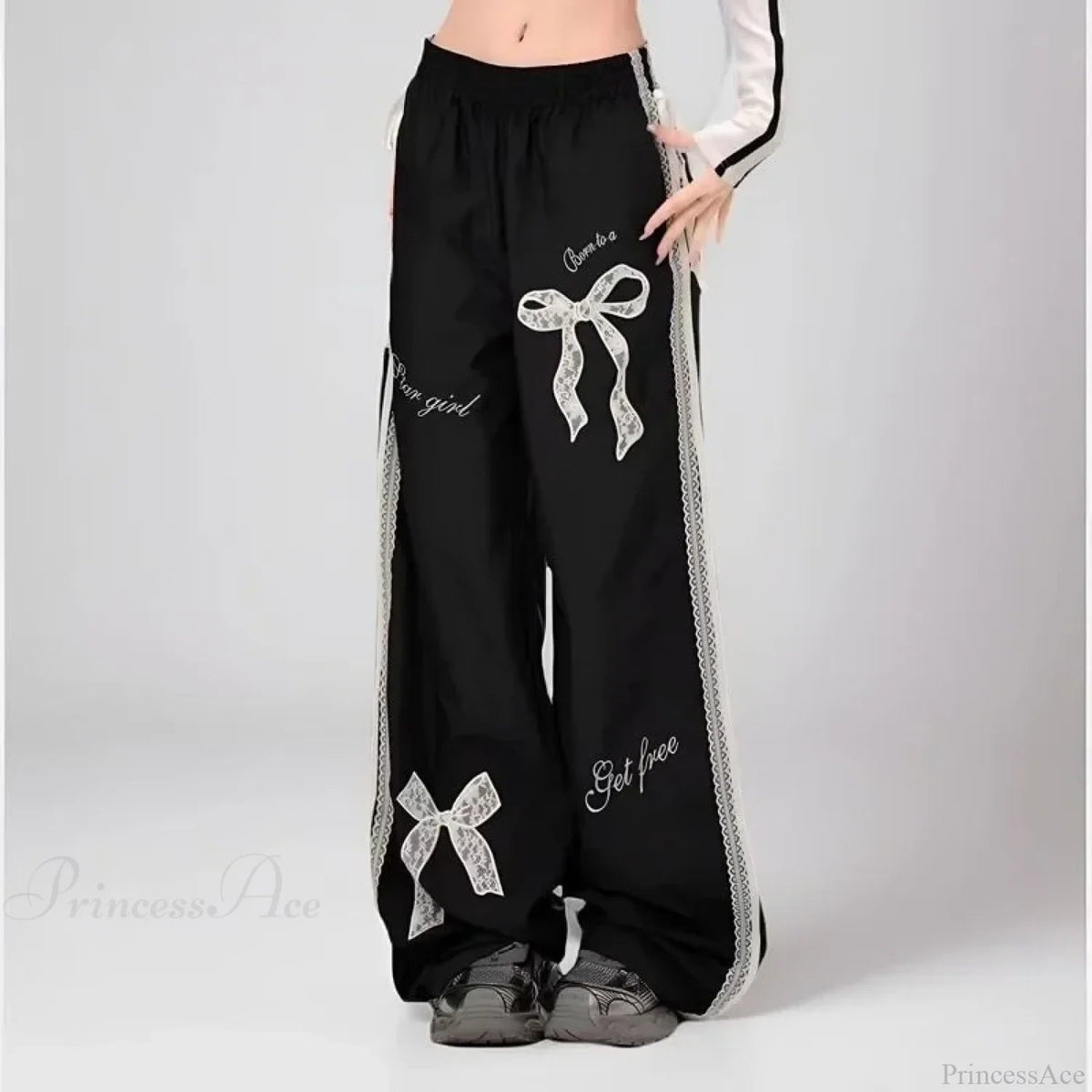 Black Bow Lace Y2k Pants