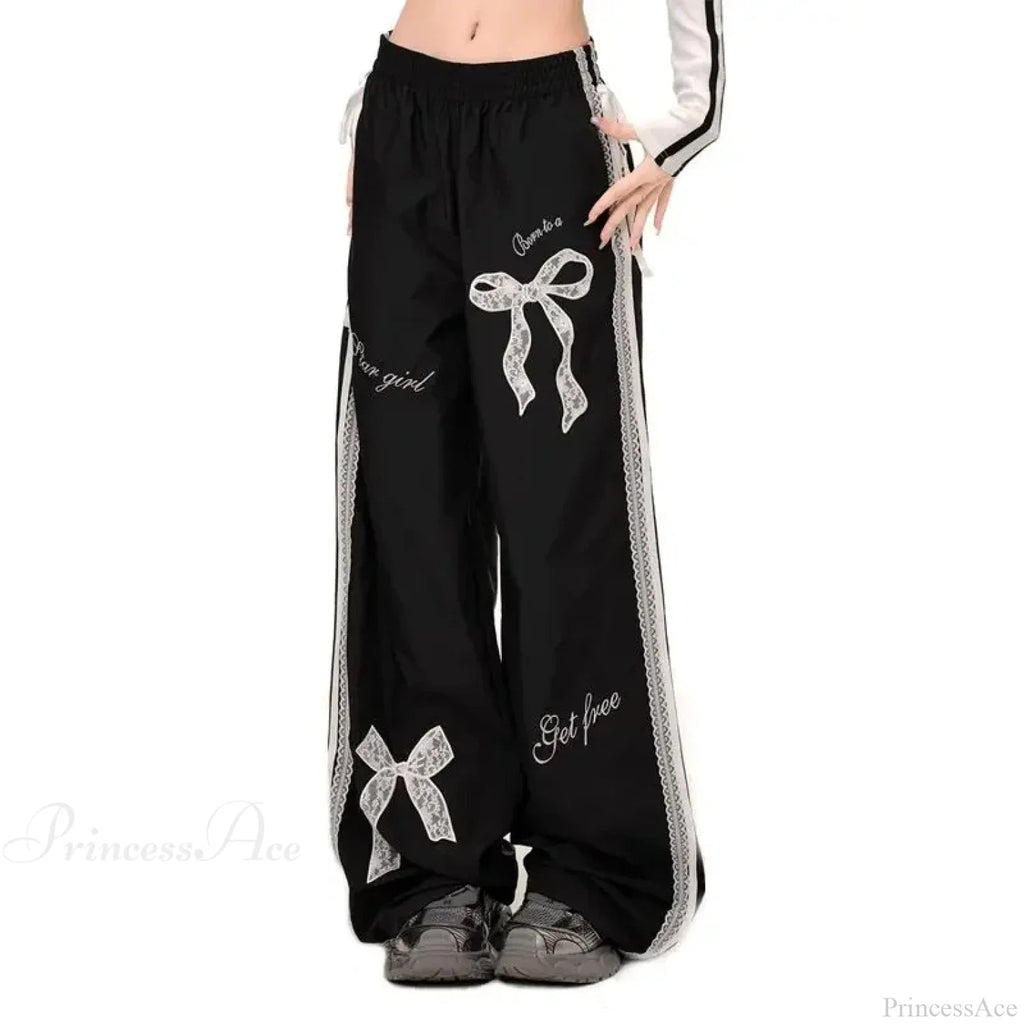 Black Bow Lace Y2k Pants