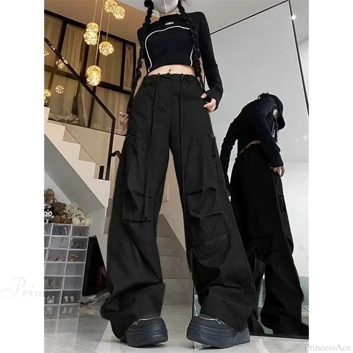 Black Parachute Cargo Pants Y2k Pants