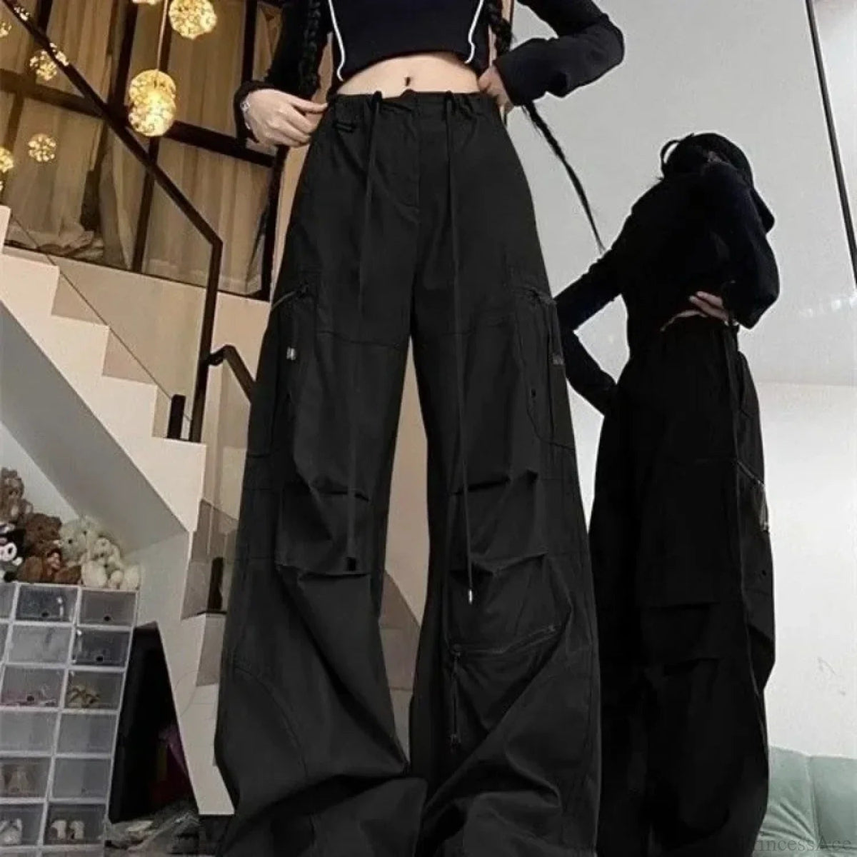 Black Parachute Cargo Pants Y2k Pants