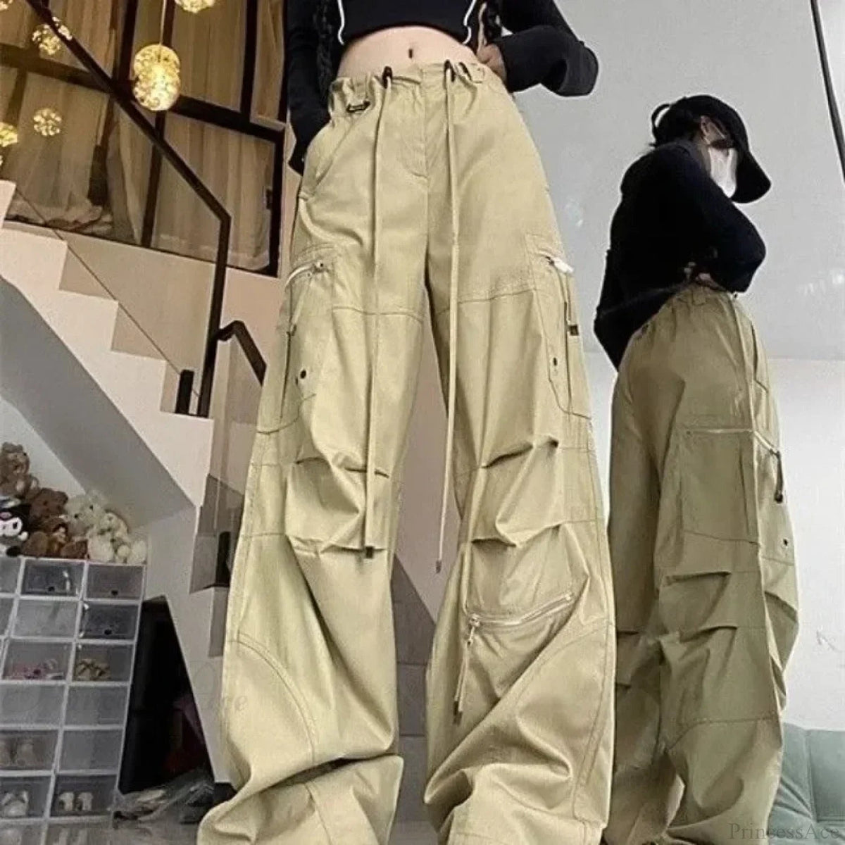 Black Parachute Cargo Pants Y2k Pants