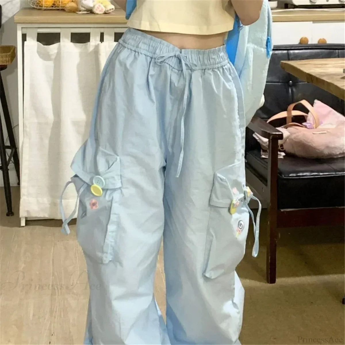 Blue Sweet Embroidered Japanese Trend Pant