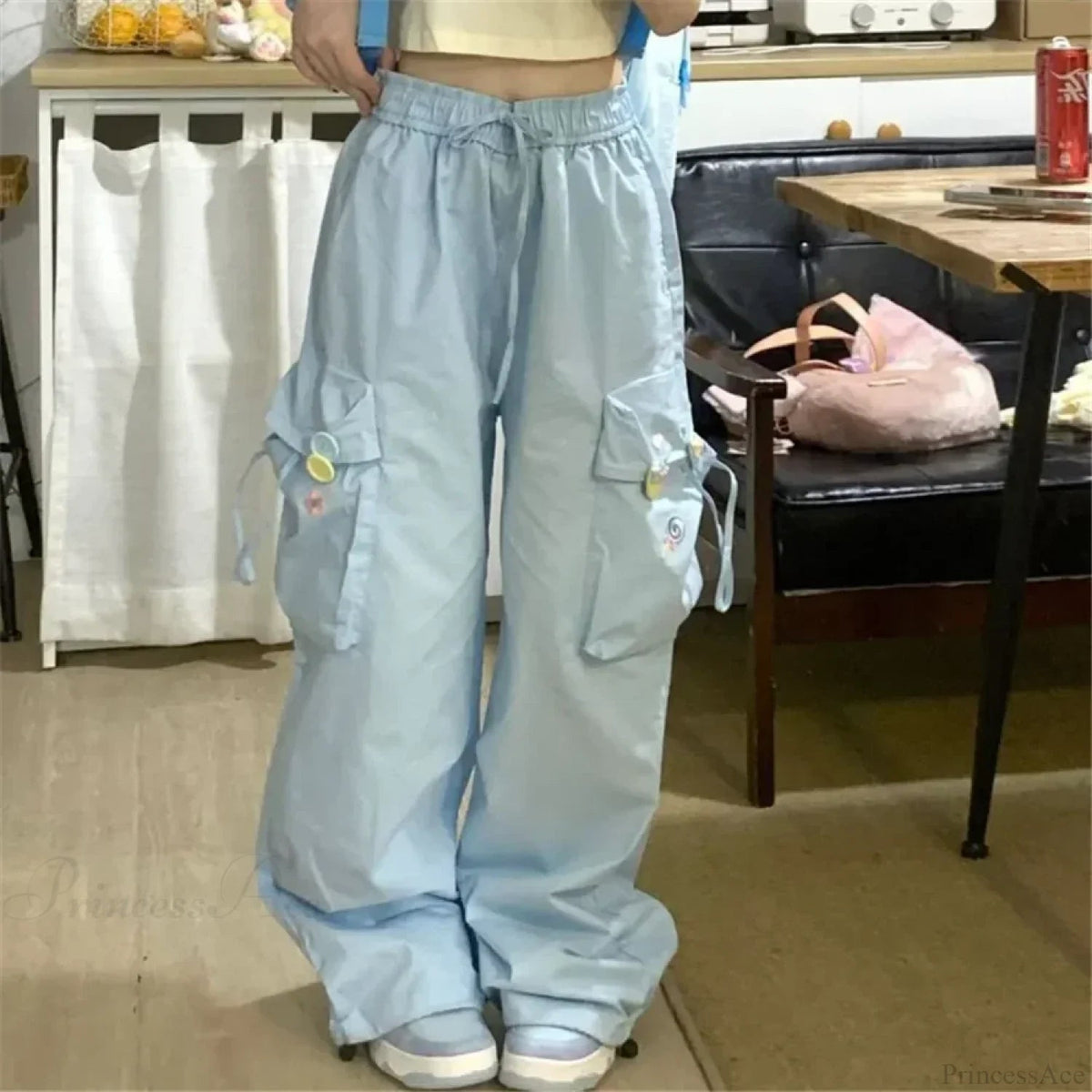 Blue Sweet Embroidered Japanese Trend Pant