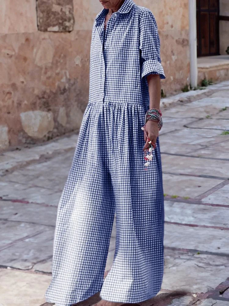 Long Sleeves Shirt Plaid Jumpsuits