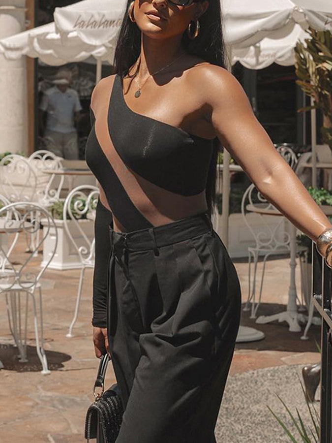 High-elastic Patchwork See-through Jumpsuit