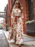 Bohemia Maxi Dress With Round Neck and Half Sleeves