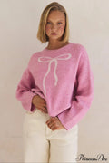 Bow Jacquard Crew-neck Loose Sweater