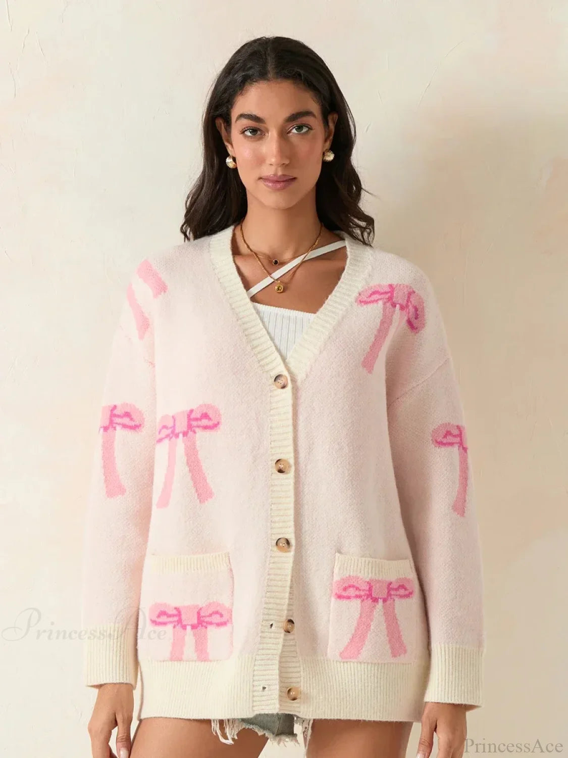 Bow Print Button Cardigan