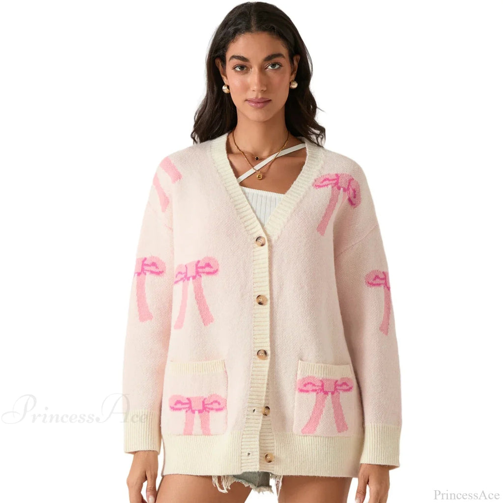 Bow Print Button Cardigan
