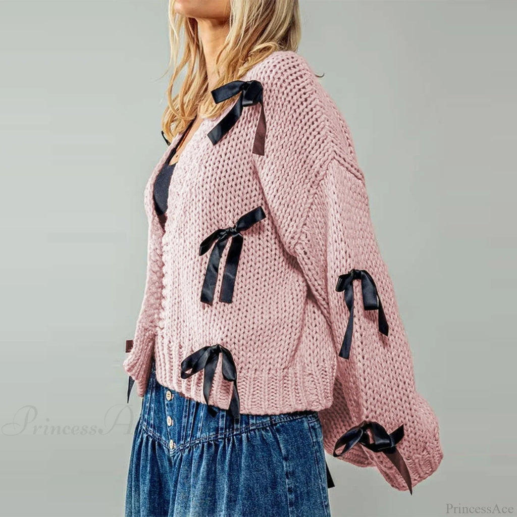 Bow Trim Button Down Cardigan