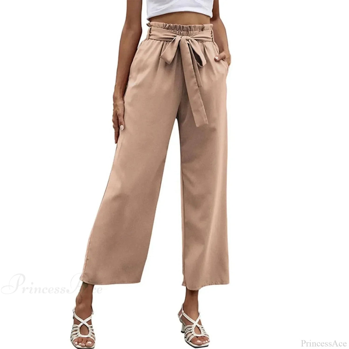 Bow Waistband Pleated Cotton Linen Pants
