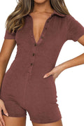 Color Button Lapel Short Sleeve Rompers