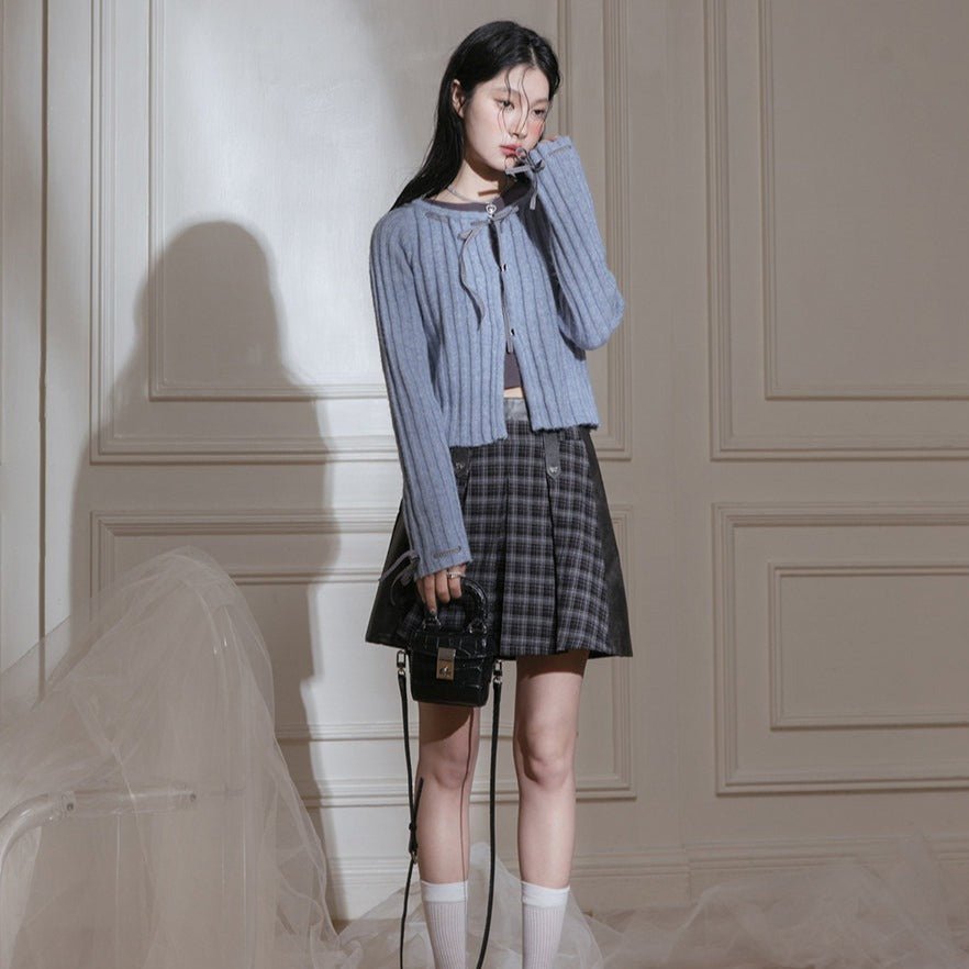 Blue Ribbon Woolen Cardigan Two-piece Set