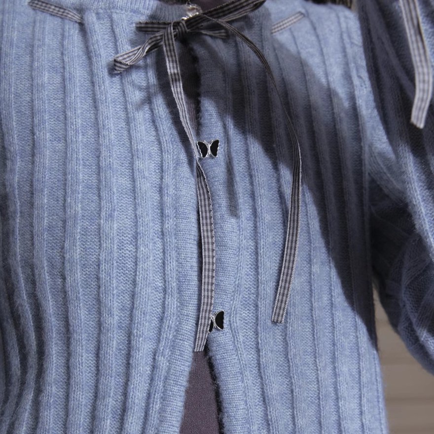 Blue Ribbon Woolen Cardigan Two-piece Set