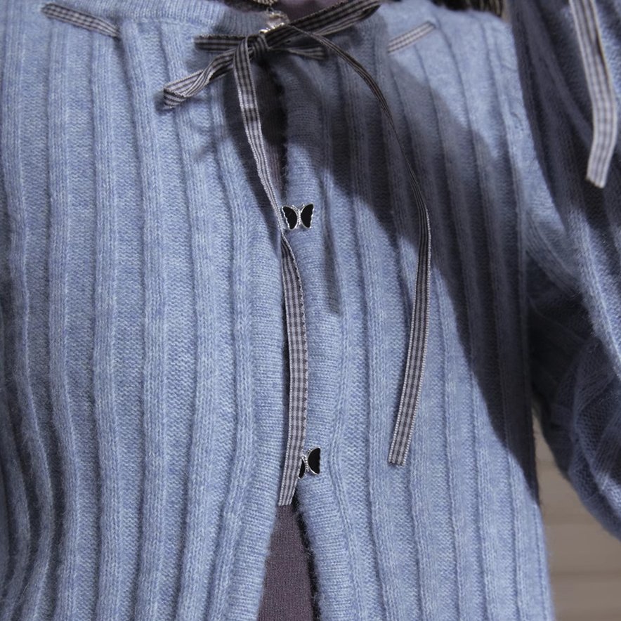 Blue Ribbon Woolen Cardigan Two-piece Set