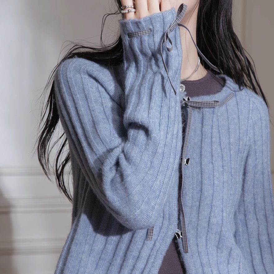 Blue Ribbon Woolen Cardigan Two-piece Set