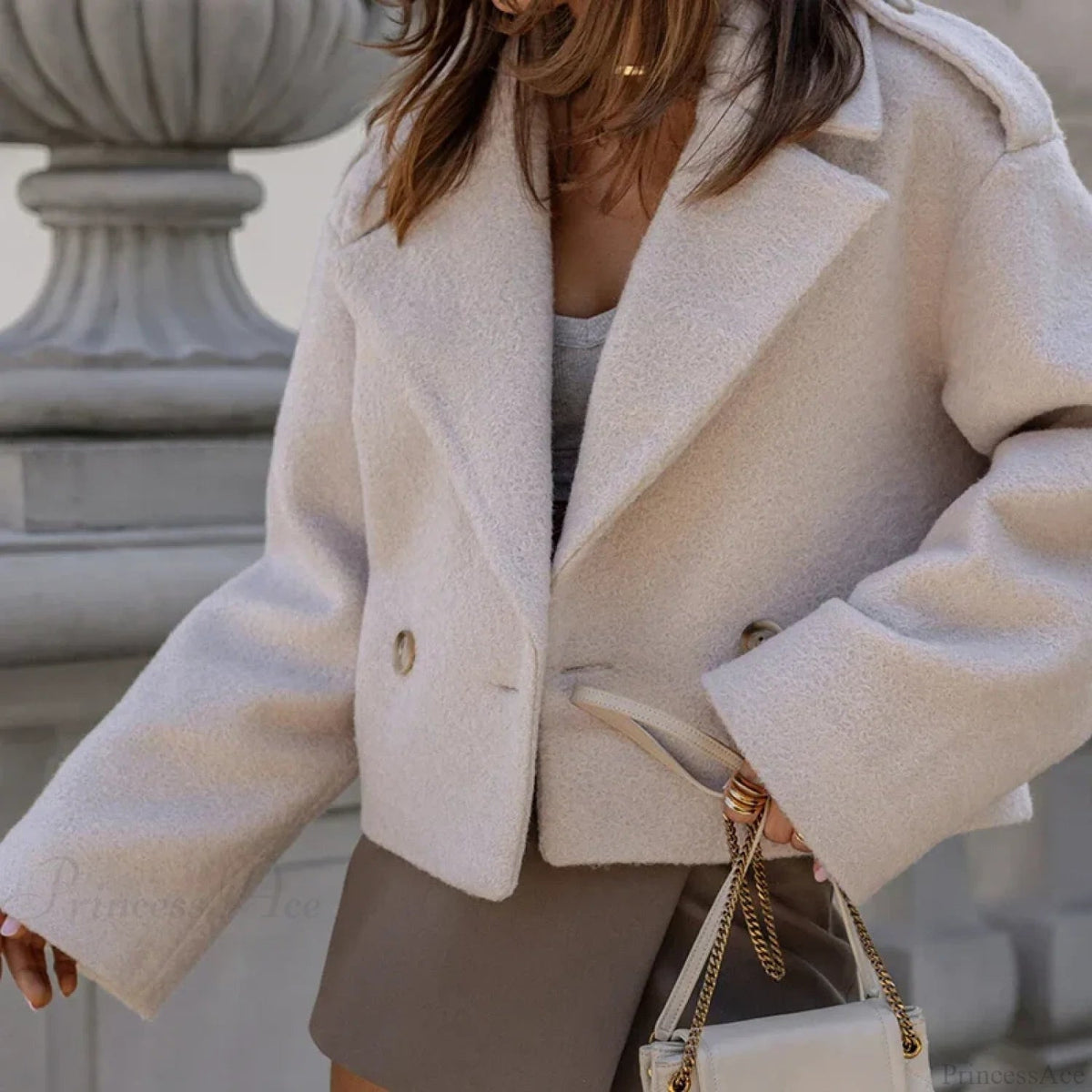 Button Patchwork Simple Coat