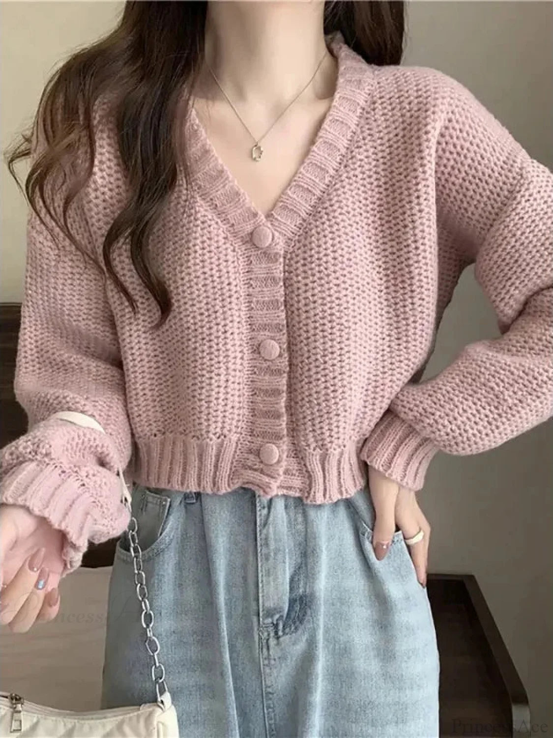 Button-up V-neck Sweet Knit Cardigan