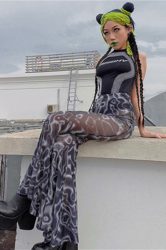 High Waist Mesh Flare Pants