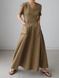 Simple Color Pleated Midi Dress