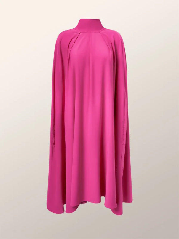 Simple Batwing Sleeves Lace-up Color High-neck Midi Dresses