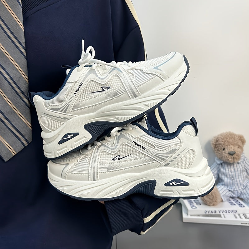 Sneakers Striped, Allseason Shoes With Thick Platform Sole, Breathable Mesh & Pvc Sole for Autumn & Spring Suitable for Stylish & Comfortable Everyday Wear Perfect Gift