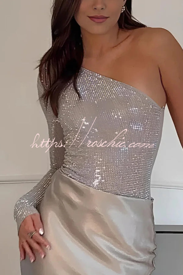 Color Sequined One-shoulder Slim-fit Rompers