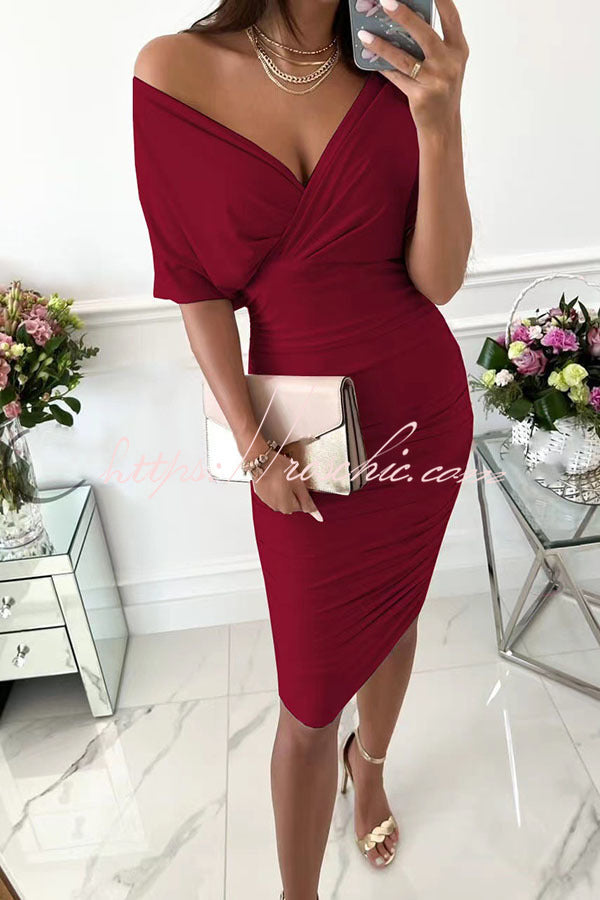 Day Batwing Sleeve Ruched Midi Dress