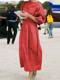 Half Sleeves Loose Color Round-neck Maxi Dresses Midi Dresses