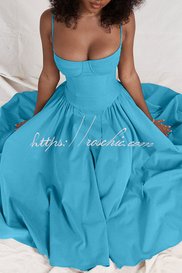 Color Buttonless Bandeau Side Pocket Midi Dress