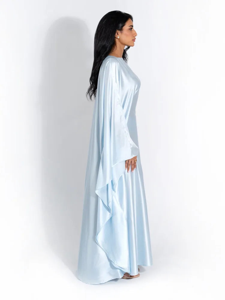 Satin Cloak Long Sleeve Loose Kaftan for New O Neck Long Dress