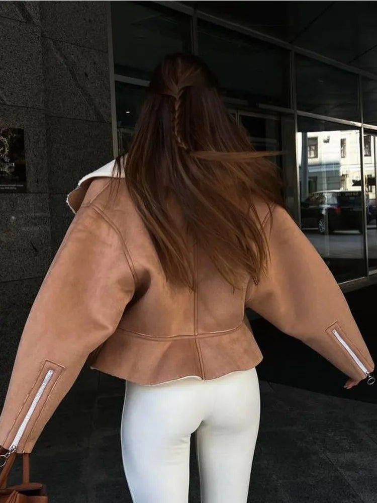 Turn-down Slim Coats for Autumn Winter Long Sleeve Jackets Woman Street Short Cardigan Femme
